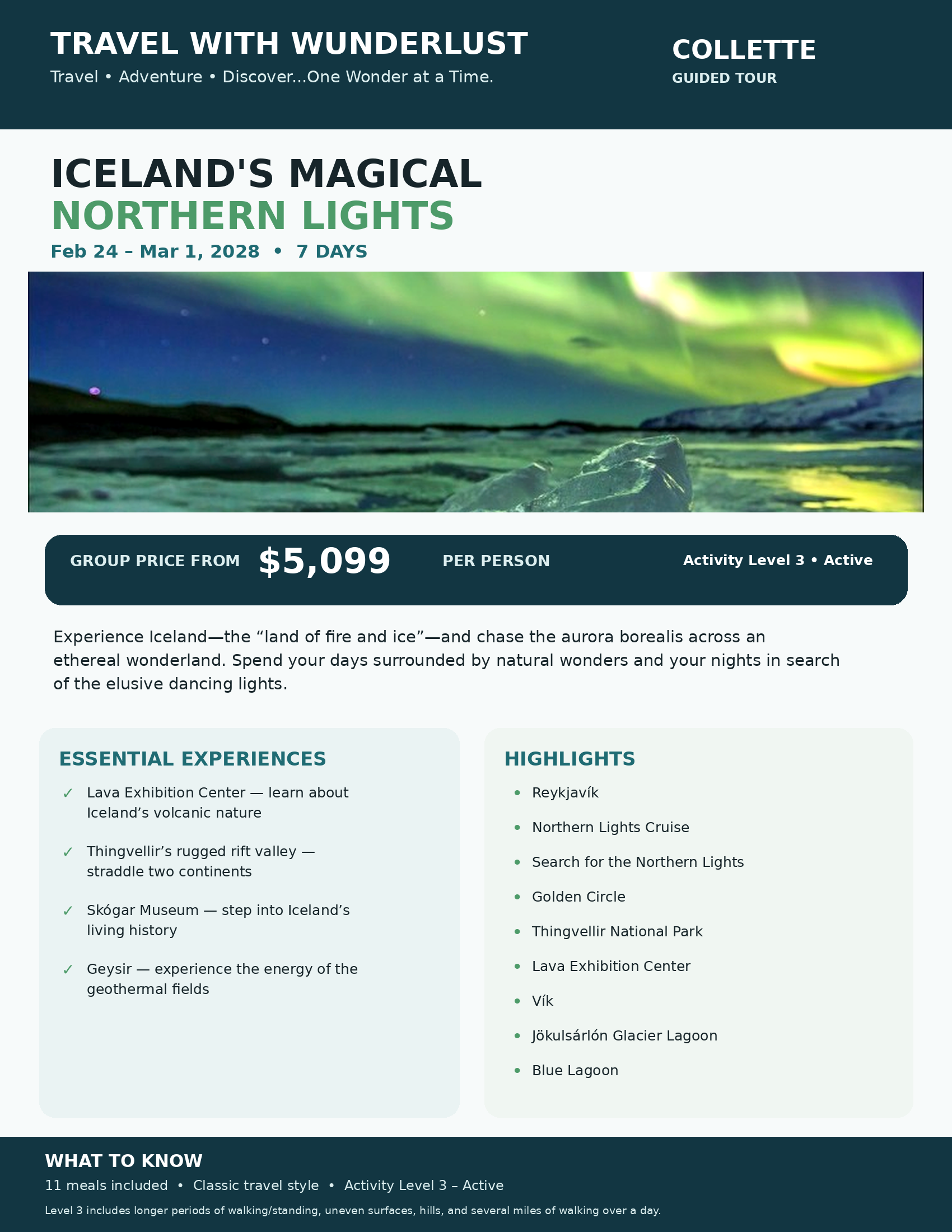 Iceland's Magical Northern Lights tour flyer