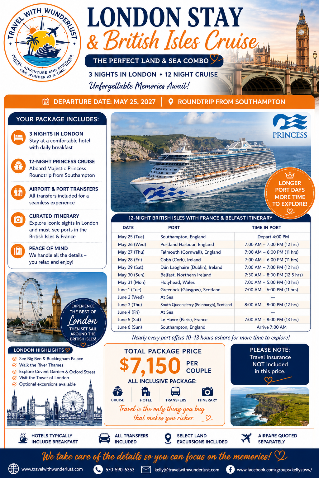 London Stay & British Isles Cruise package flyer